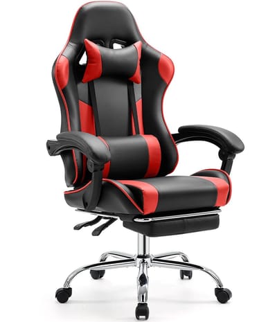 Gaming Stoel - Bureaustoel - Verstelbare Zithoogte - Comfortabel PU Leer - Met Hoofdsteun en Lendensteun - 360° Draaibare Wielen - Duurzaam Metalen Onderstel - Kantoor en Gaming - Rood