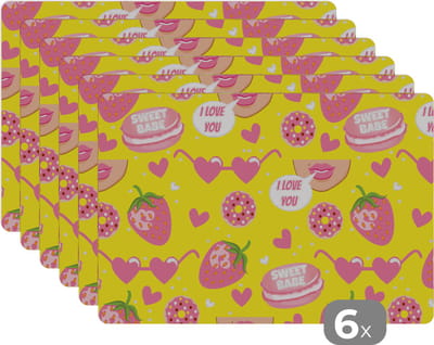 Placemat - Placemats kunststof - Eten - Patroon - Roze - 45x30 cm - 6 stuks - Hittebestendig - Anti-Slip - Onderlegger - Afneembaar
