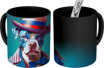 Magische Mok - Foto op Warmte Mokken - Koffiemok - Hond - Hoed - Colbert - Bloemen - Blauw - Magic Mok - Beker - 350 ML - Theemok