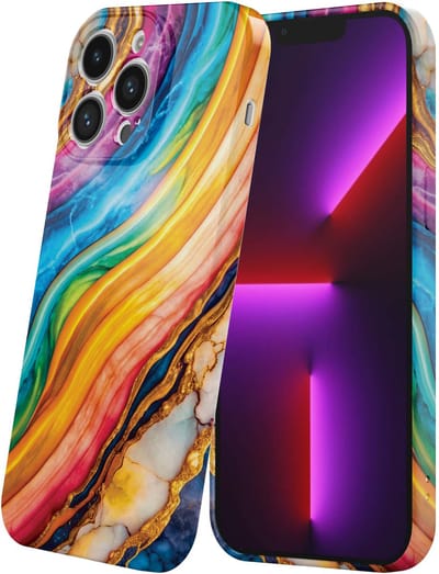 Smartphonica Telefoonhoesje Geschikt voor iPhone 13 Pro met Regenboog Goud Marmer Opdruk - Flexibel Softcase TPU - Backcover Case Rainbow Gold Marble Design geschikt voor iPhone 13 Pro