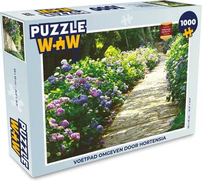 Puzzel Voetpad omgeven door hortensia - Legpuzzel - Puzzel 1000 stukjes volwassenen