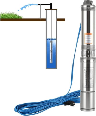 Diepbronpomp - Onderwaterpomp Bronpomp - Water Voorziening - Roestvrij Staal - 34 Meter Hefhoogte - Zilverkleurig