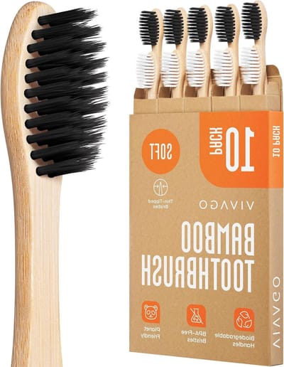 Bamboe Tandenborstels - Houten Tandenborstels - Dagelijkse Mondverzorging - Biologisch Afbreekbaar - 10 Stuks - Zwart