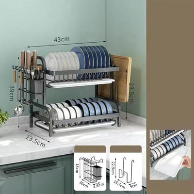 NOUVEAU égouttoir à vaisselle 2 niveaux peu encombrant set égouttoir de cuisine avec plateau égouttoir grand égouttoir à vaisselle antirouille avec porte-ustensiles