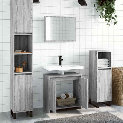 vidaXL - 2-delige - Badkamermeubelset - bewerkt - hout - grijs - sonoma - eikenkleur