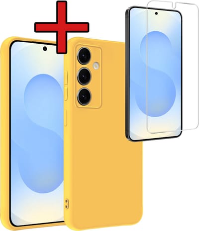 Hoesje - Met Screenprotector - Geschikt voor Samsung Galaxy S25 - Sterk & Shockproof - Telefoon Hoes - Back Cover - Siliconen Case - Telefoonhoes - Geel