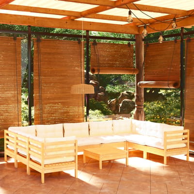 vidaXL - 10-delige - Loungeset - met - crèmekleurige - kussens - grenenhout