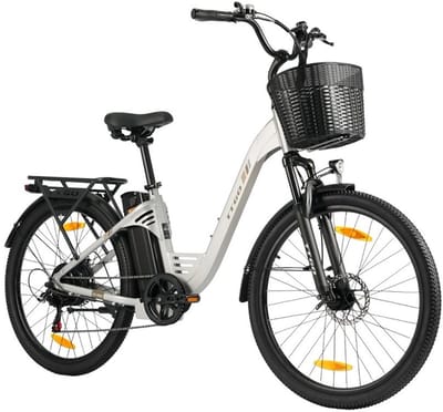26-inch Elektrische Fiets - Motor 250W - 36 V 18 Ah accu - elektrische stadsfiets en e-Dutch bike met - Aluminium frame - maximaal bereik 120 km - Shimano 7 versnellingen - LCD-display -Waterdicht -Zilver