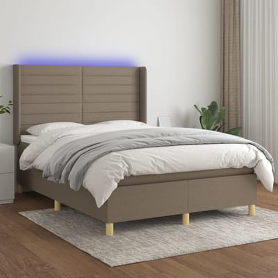 vidaXL - Boxspring - met - matras - en - LED - stof - taupe - 140x190 - cm