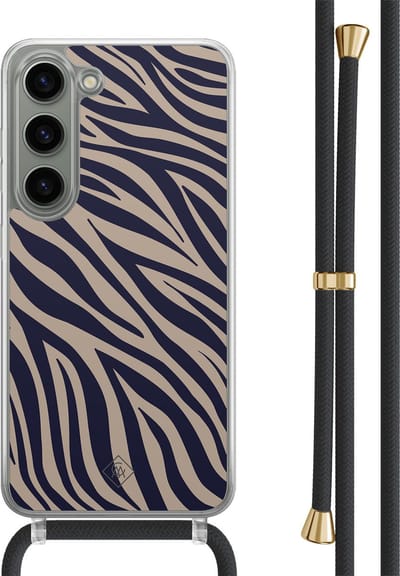 Casimoda® hoesje met zwart koord - Geschikt voor Samsung S23 - Chevron Navy - Afneembaar koord - TPU/polycarbonaat - Blauw