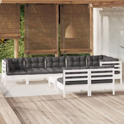 vidaXL - 9-delige - Loungeset - met - kussens - massief - grenenhout - wit