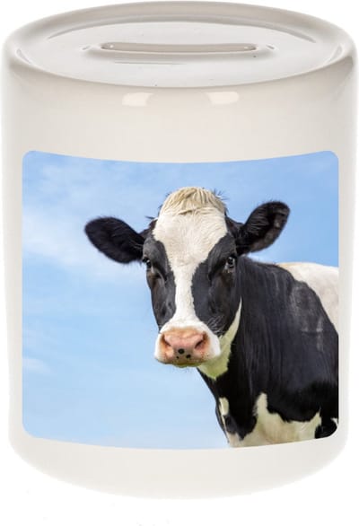 Dieren koe foto spaarpot 9 cm jongens en meisjes - Cadeau spaarpotten koeien liefhebber