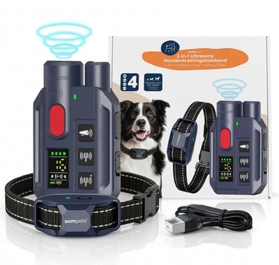Sompets® Blafband voor Honden – Met Afstandsbediening – Zonder Schok – 4 Trainingsstanden – Oplaadbaar & Waterdicht – Ultrasoon & Trilling – Hondentrainingshalsband - Blauw