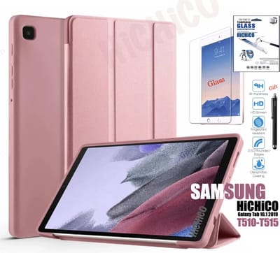 Tablet Hoes met Stylus Pen, draaistand Cover Tablet hoesje, Magnetische Stand Case Leather Flip Cover Tablet Case smart Cover Roze Goud + Tempered Glass screen protector – HiCHiCO - Geschikt voor Samsung Galaxy Tab A 10.1” 2019 SM-T510 / T515