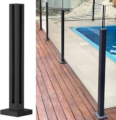 Glazen Balustrade Paal - RVS Hekpaal - Veiligheid Buiten - Roestvrij Staal - Hoogte 115cm - Grijs