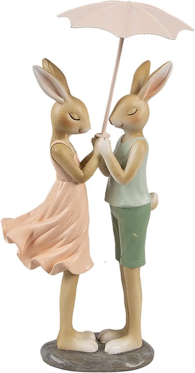 Clayre & Eef Decoratie Beeld Konijnen 12x10x26 cm Beige Kunststof