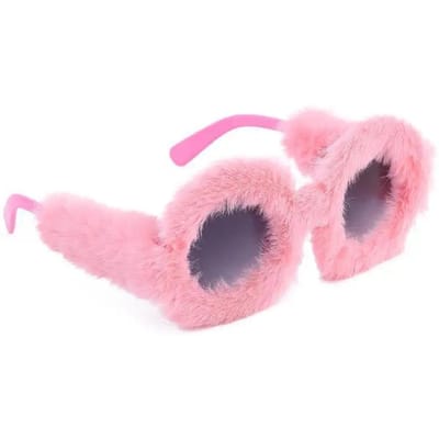 1/7 Kleuren UV400 Pluche Zonnebril Rond Montuur Dames Schattige Pluche Zonnebril UV Bestendig