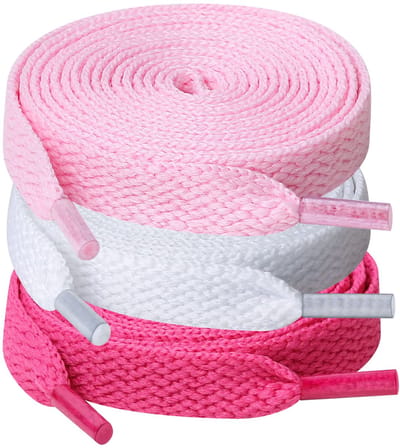 Sportveters Set - Platte Schoenveters - 3 Paar 140 cm - Duurzaam Polyester - Voor Hardlopen en Dagelijks Gebruik - Wit Roze Rood