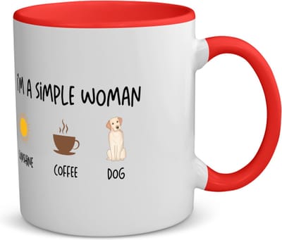Akyol - i'm a simple woman sunshine, coffee, dog koffiemok - theemok - rood - Quotes - vrouwen die simpel zijn - quotes - verjaardagscadeau - verjaardag - cadeau - kado - geschenk - gift - 350 ML inhoud