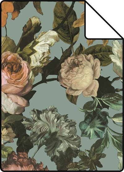 Proefstaal ESTAhome behang bloemen vergrijsd blauw - 26.5 x 21 cm - 139292-S