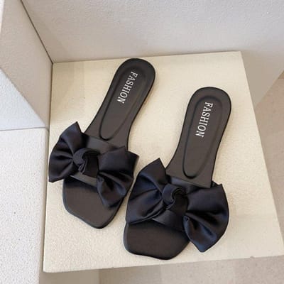 Platte pantoffels in grote maat voor dames om te dragen Nieuwe zomer Koreaanse stijl strik teenslippers voor dames 40 gray