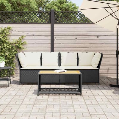 vidaXL - Tuinbank - met - kussens - poly - rattan - zwart