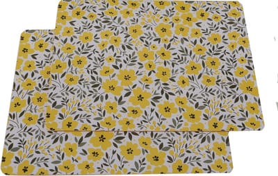 Set van 2 placemats mdf gebloemd geel groen