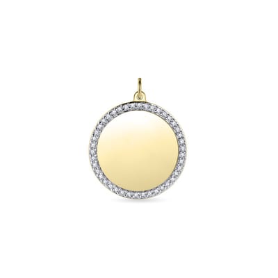 Gisser Jewels - Hanger excl. Collier - Cirkel Graveer baar gezet met Zirkonia Stenen - 17mmØ - Geelgoud Verguld Zilver 925