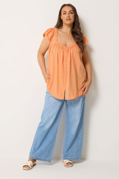 Yours Oranje Linnen Top Met Kapmouwtjes Size 42