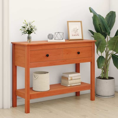 vidaXL - Wandtafel - met - lade - Wasbruin - 100 - x - 35 - x - 75 - cm - Massief - Vurenhout