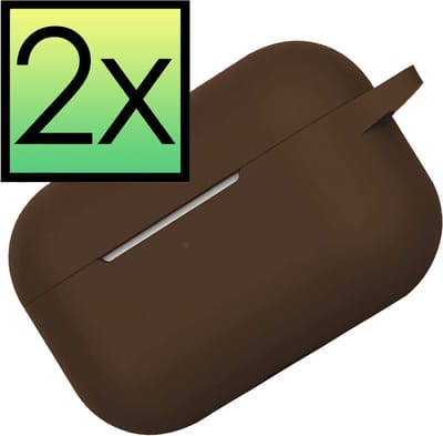 Hoes - 2 Stuks - Geschikt voor Apple Airpods Pro - Siliconen Hoesje met Clip - Silicone Case Cover - Bruin