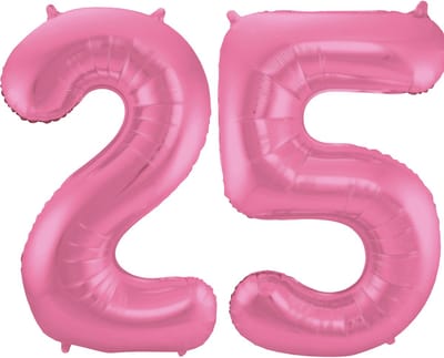 Folat Verjaardag Leeftijd folieballon - 25 jaar - roze - 86 cm - cijferballon groot