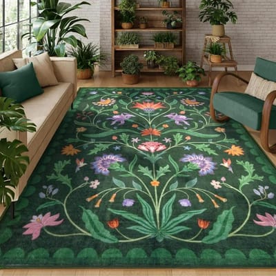 Retro Boho Bloemen Wasbare Donker Teal Tapijten voor Slaapkamer Woonkamer Decor Lounge Balkon Mat Salontafel Eetkamer Kleed 80*120cm