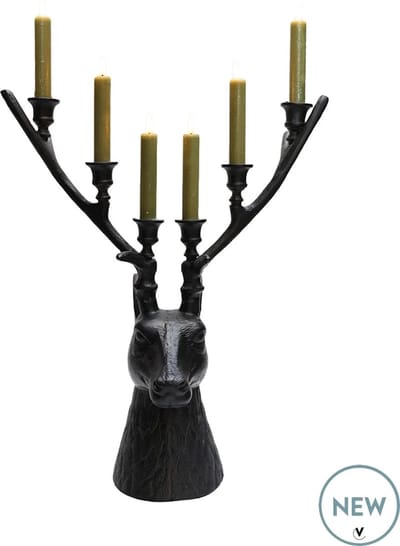 Kandelaar Selado | hertenkop | 6 kaarsen | zwart - black | L42 x B19 x H50 cm