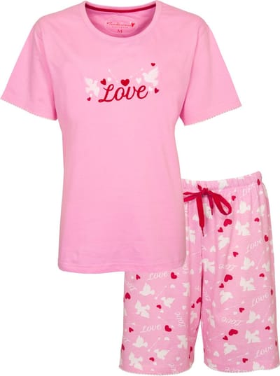 Tenderness Dames Shortama - Pyjama Set - Love Print - Roze - Maat XXL