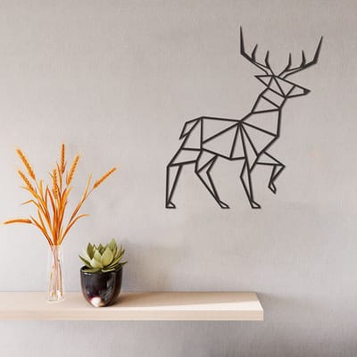 Geometrische Wanddecoratie - Hert - Hout - Wall Art - Muurdecoratie - Woonkamer - Zwart - 33.5 x 29 cm