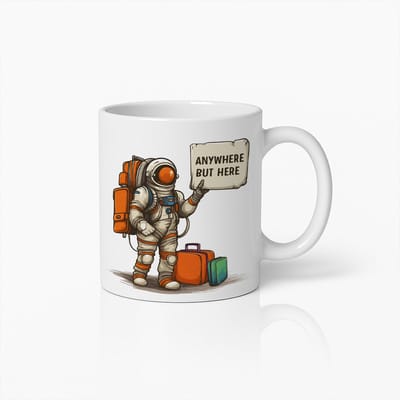 Grappige Astronauten Mok – “Anywhere But Here” Ruimte Reismotief – Uniek Cadeau voor Ruimtefans & Dromers