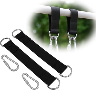 2 stuks - 50*3.2 cm - Hangmat Riem - Ophangriem - Verbindingsriem - schommelbevestiging - boomschommel riem - horizontale stangriemen - met karabijnhaken en D-ringen - hangmatbevestiging - schommelaccessoires - voor kamperen, tuin, schommels - zwart