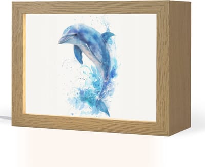 Nachtlampje 20x15 cm - Kinder lampje - Dolfijn - Water - Blauw - Tafellamp kinderkamer - Slaapkamer lamp - Bedlamp kinderen - Kinderlampje stopcontact - Wandlamp babykamer - Nachtlampjes