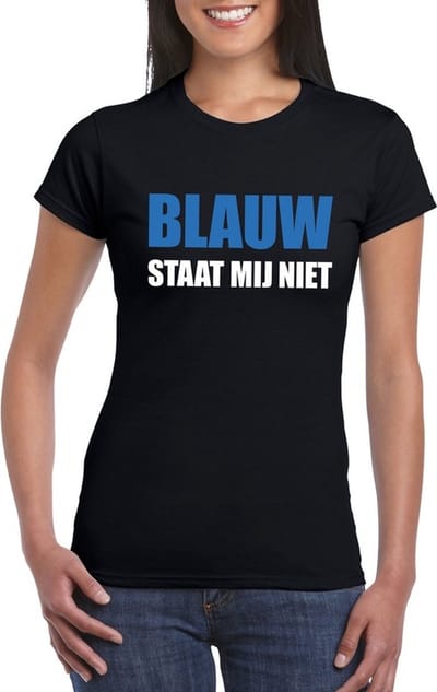 Blauw staat mij niet t-shirt zwart dames S
