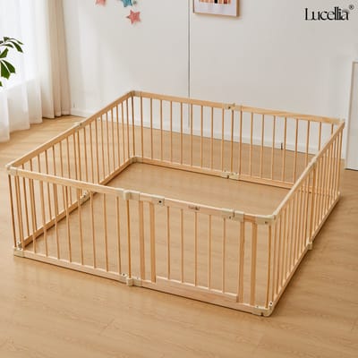 Lucellia® Prime Wood - Grondbox Baby - Inklapbare Speelbox & Kinderbox Hout – Volledig Voorgemonteerd – Zuignappen – Beige Connectoren – 172x172x70 cm