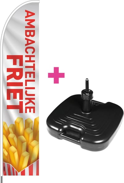 Beachflag - Ambachtelijke Friet - Vlag + Parasolvoet + Rotator + Hengelsysteem + Draagtas - Actievlag.nl