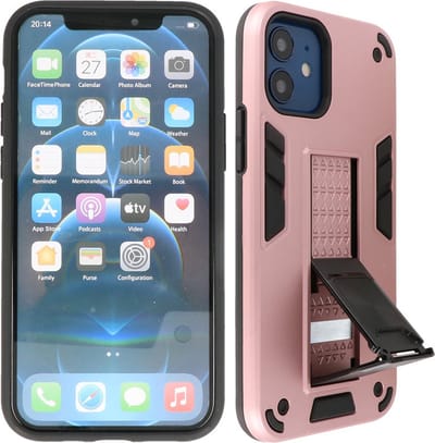 Hoesje met Magnetic Stand Hard Case Geschikt voor de iPhone 12 Mini - Stand Shockproof Telefoonhoesje - Grip Stand Back Cover - Roze