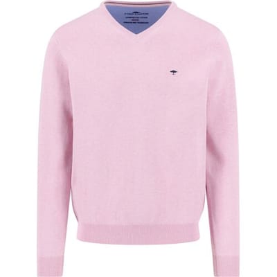Fynch-Hatton Trui Solid Color Superfine 3-Ply Cotton V-Neck Magnolia / male