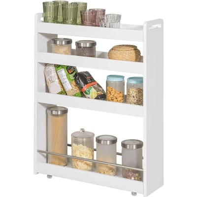 SoBuy Keukenrek 4-Laags op wielen - Max. 20 kg - 60 x 19 x 81 cm - Wit