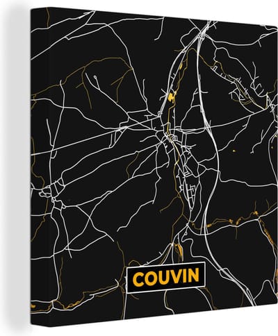 Canvas Schilderij Stadskaart - Couvin - Goud - Kaart - Plattegrond - 20x20 cm - Wanddecoratie