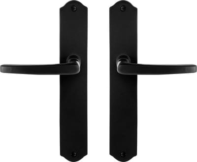 Deurkruk op schild - Smeedijzer zwart - Gietijzer - GPF - GPF6230.60 smeedijzer zwarte Deurklink Eno op blind, 238x41x4mm