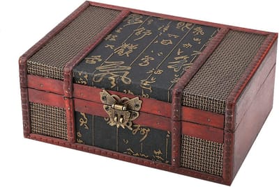 Decoratieve Houten Opbergdoos in Chinese Stijl met Slot voor Sieraden en Documenten