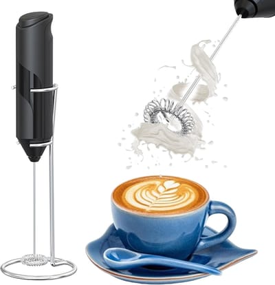 Melkopschuimer - Melk opschuimer - Melkopschuimer elektrisch - Melkopschuimer met standaard - Draagbare melkopschuimer op batterijen - Handmatige melkopschuimer met standaard - Handopschuimer voor koffiemixer - Voor latte, cappuccino, koffieroom