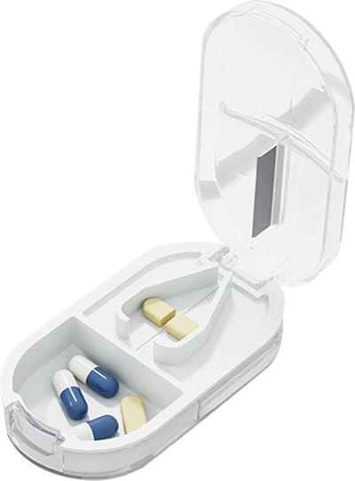 Luxe Pillensnijder & Pillendoosje In 1 I Pil Bewaardoosje I Medicijn Doosje I 2 Compartimenten I Waterdicht I Wit